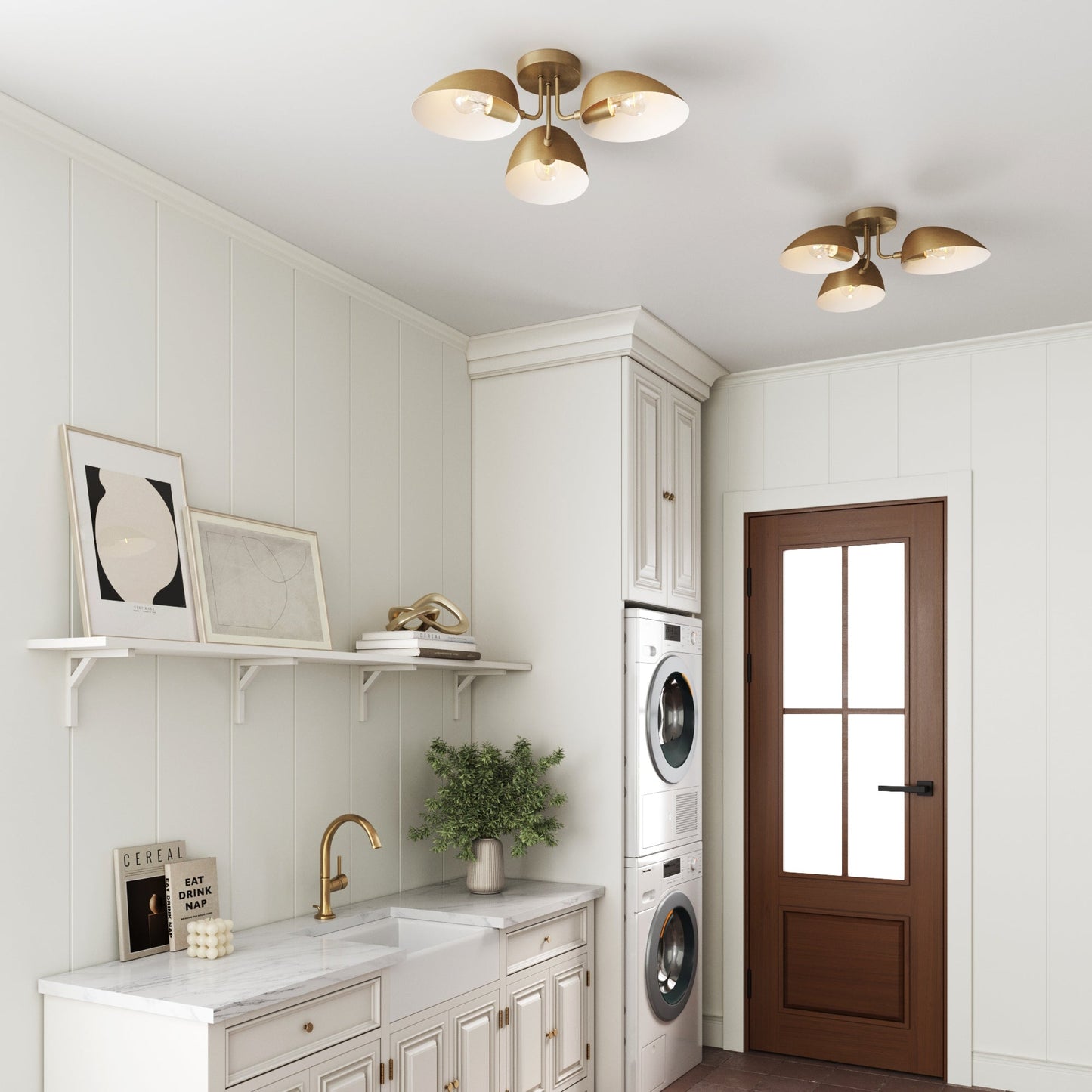 Metal 3-Arm Flush Mount Ceiling Light Brass (Set of 2)