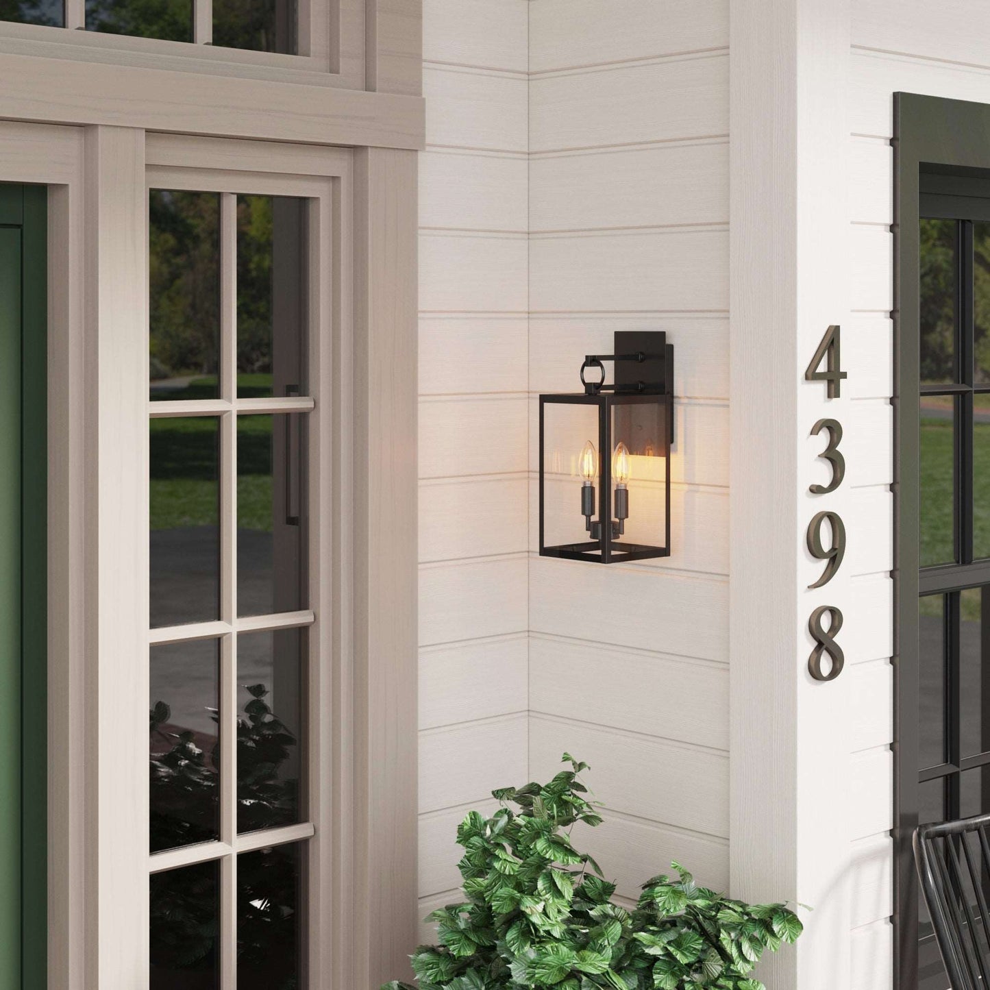 Metal Lantern Outdoor 2-Bulb Wall Light