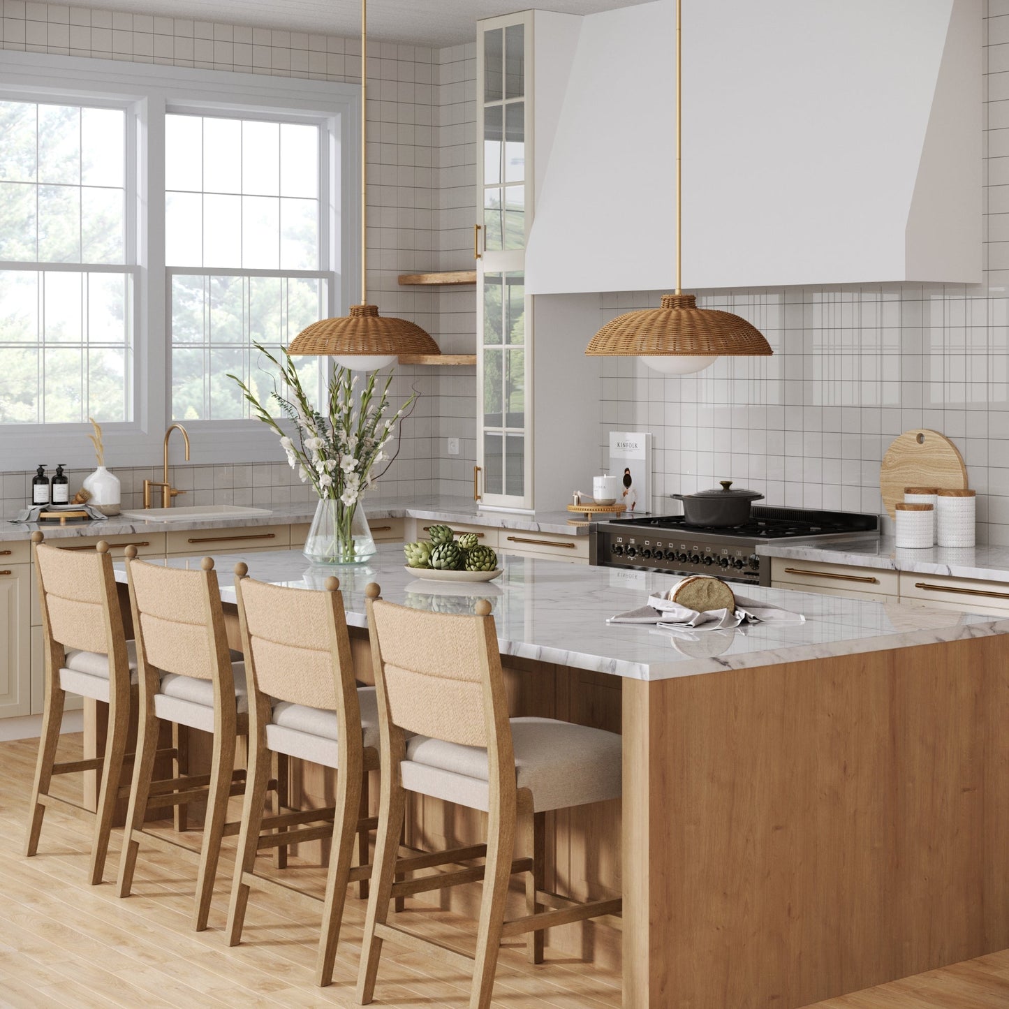 Seagrass & Wood Counter Height Bar Stool