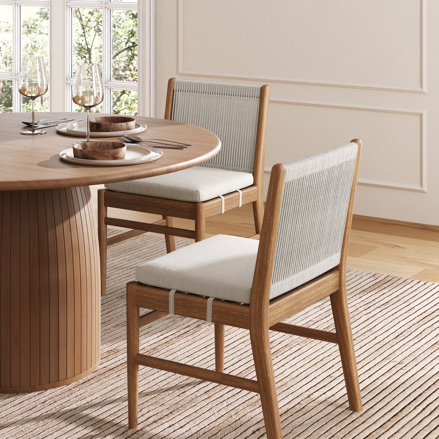Woven Rope Back Upholstered Dining Chair Brushed