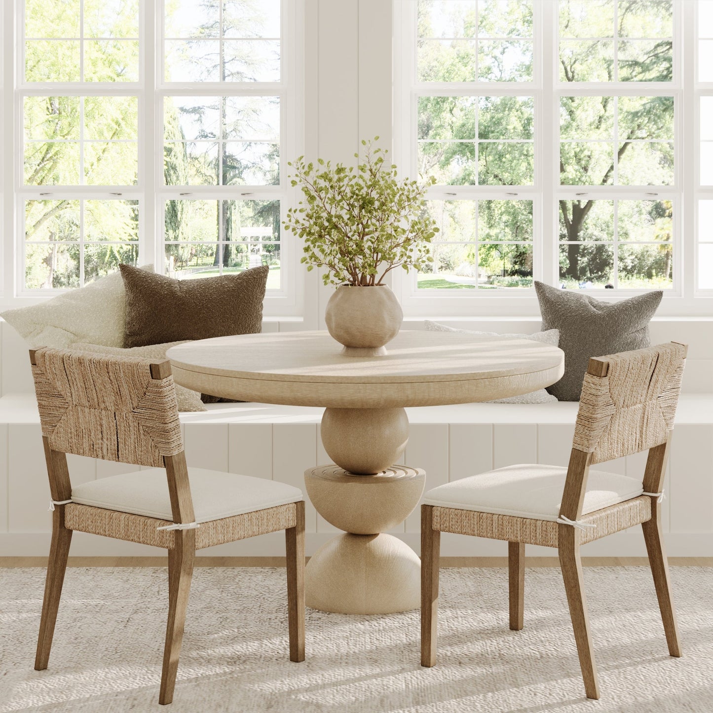 Boucle & Seagrass Elegance Dining Chair Light Brown