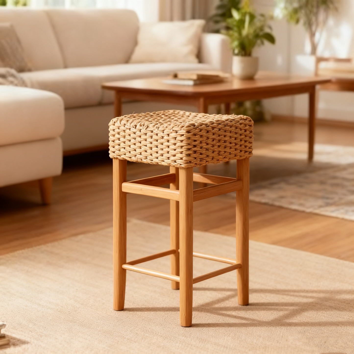 Woven Seagrass Counter Height Bar Stool Black