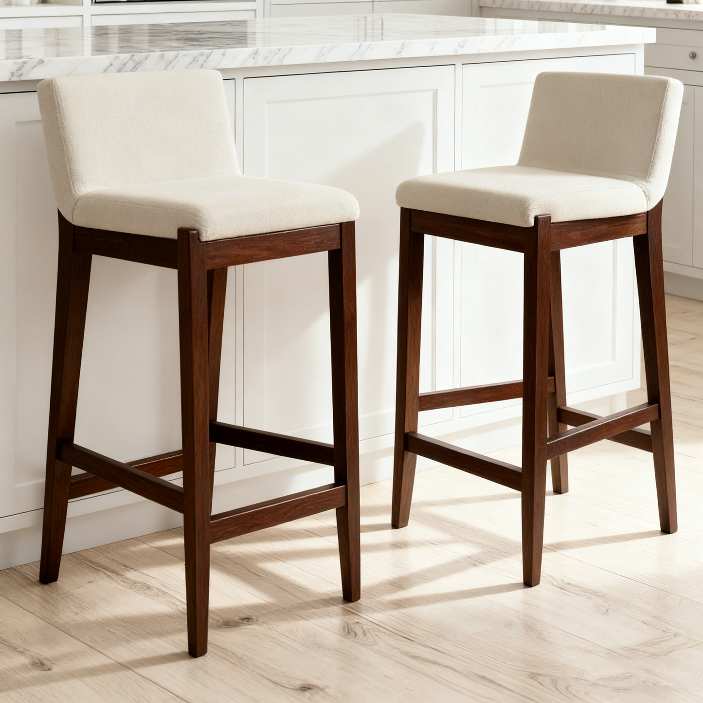 Wood Natural Flax Upholstered Counter Height Bar Stool