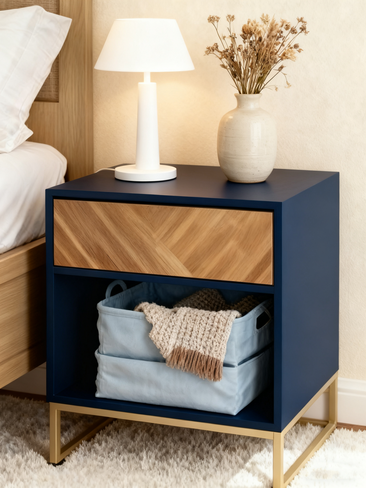 Wood Cabinet Herringbone Nightstand Natural Wash