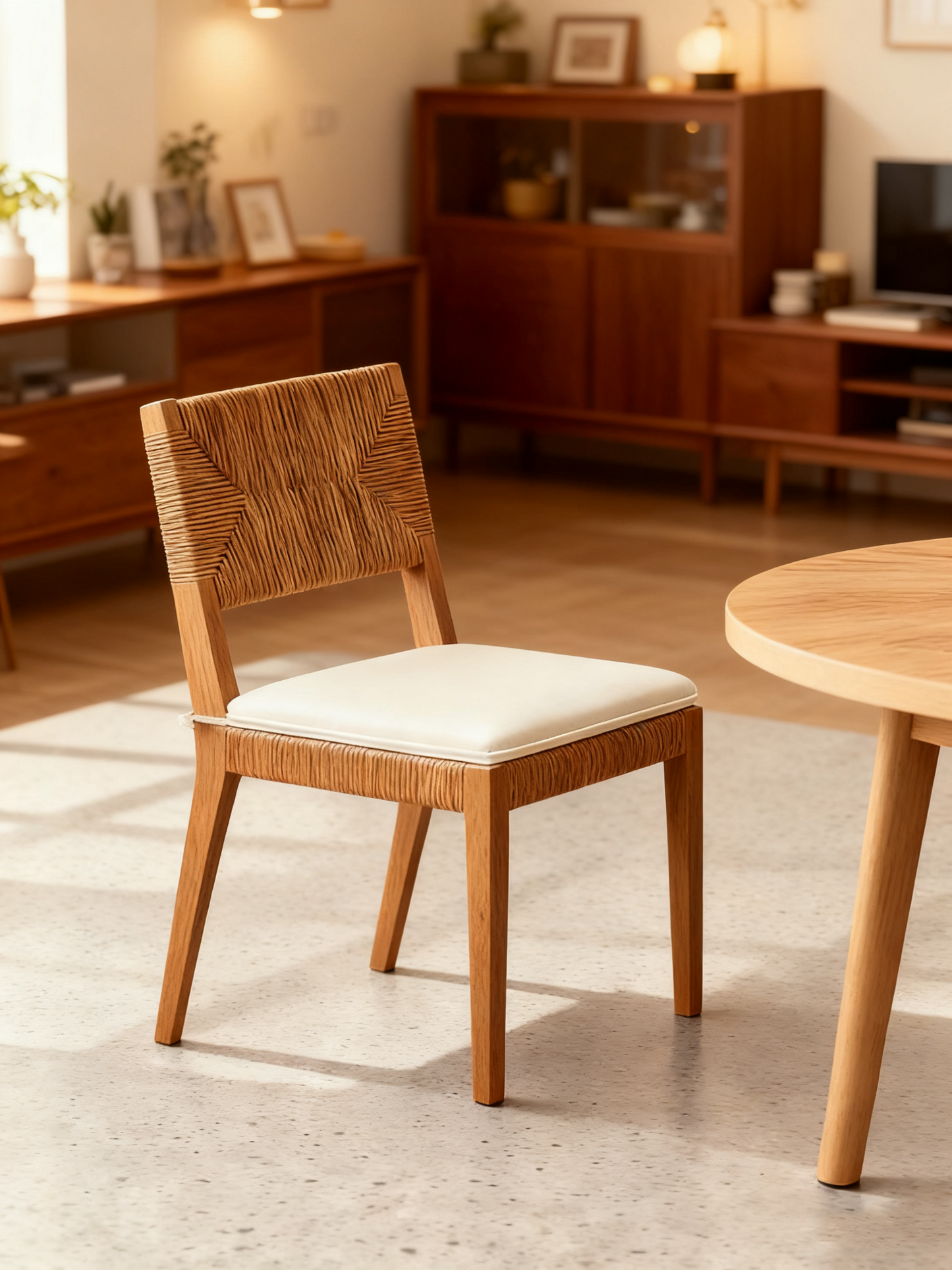 Bohemian Boucle & Seagrass Dining Chair Light Brown