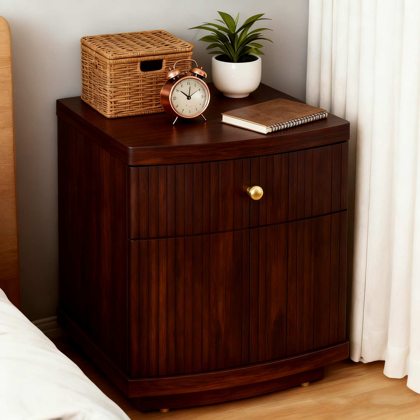 Fluted Nightstand with Drawer and Cabinet Storage