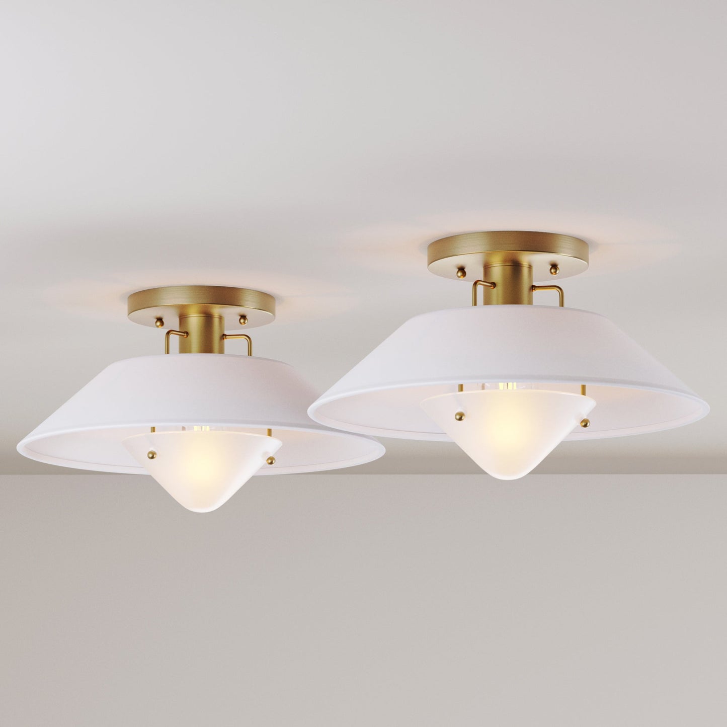 Linen Mid-Century Modern Flush Mount Ceiling Light (Set of 2)