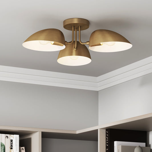 Metal 3-Arm Flush Mount Ceiling Light Brass