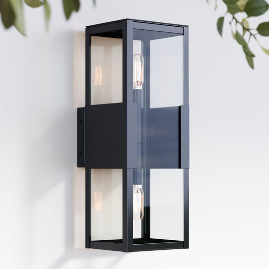 Modern Outdoor Glass 2-Bulb Wall Light Black