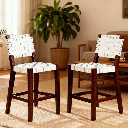 Faux Leather Woven Counter Height Bar Stool