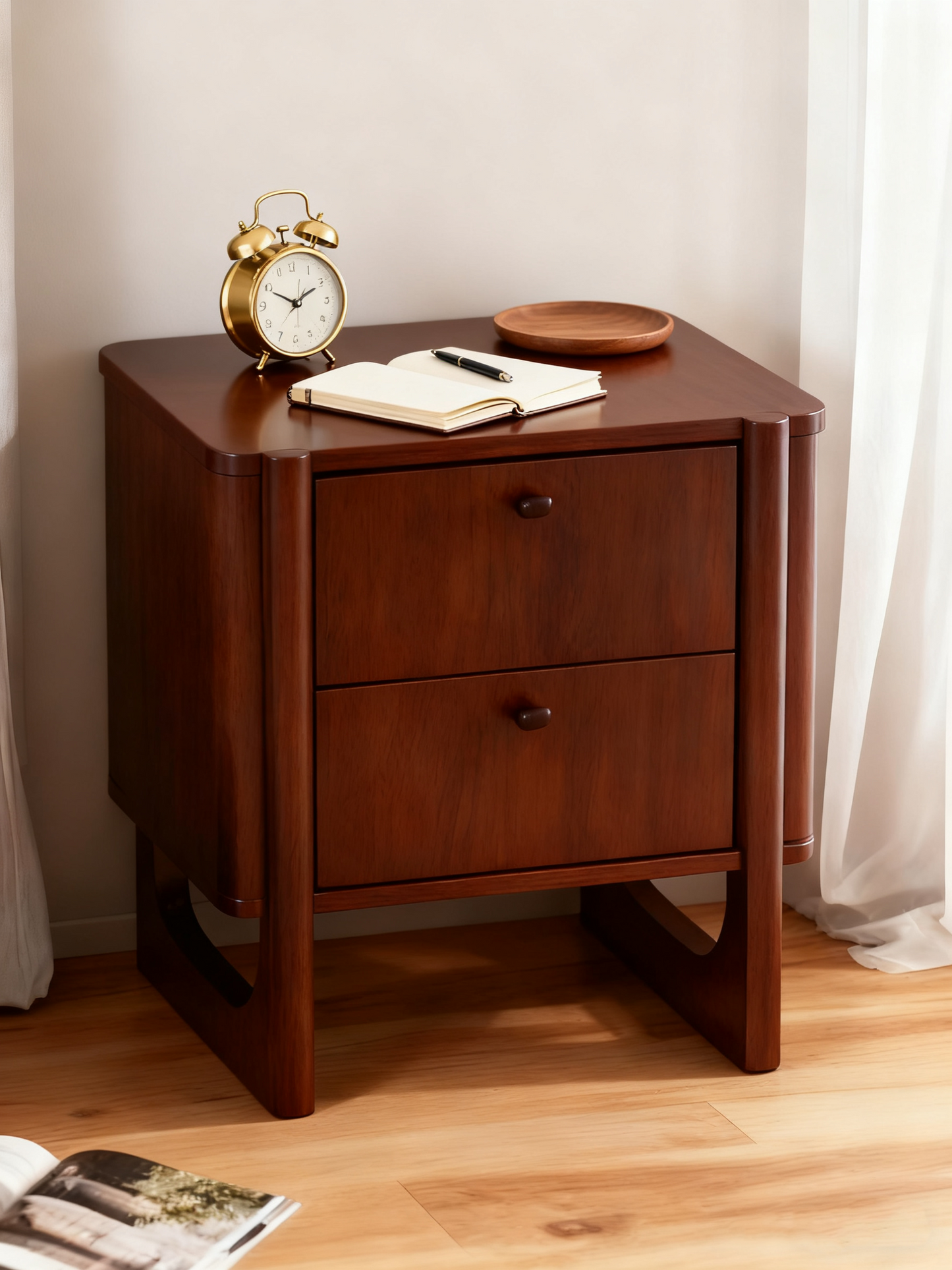 Mid Century Modern 2-Drawer Solid Wood Nightstand