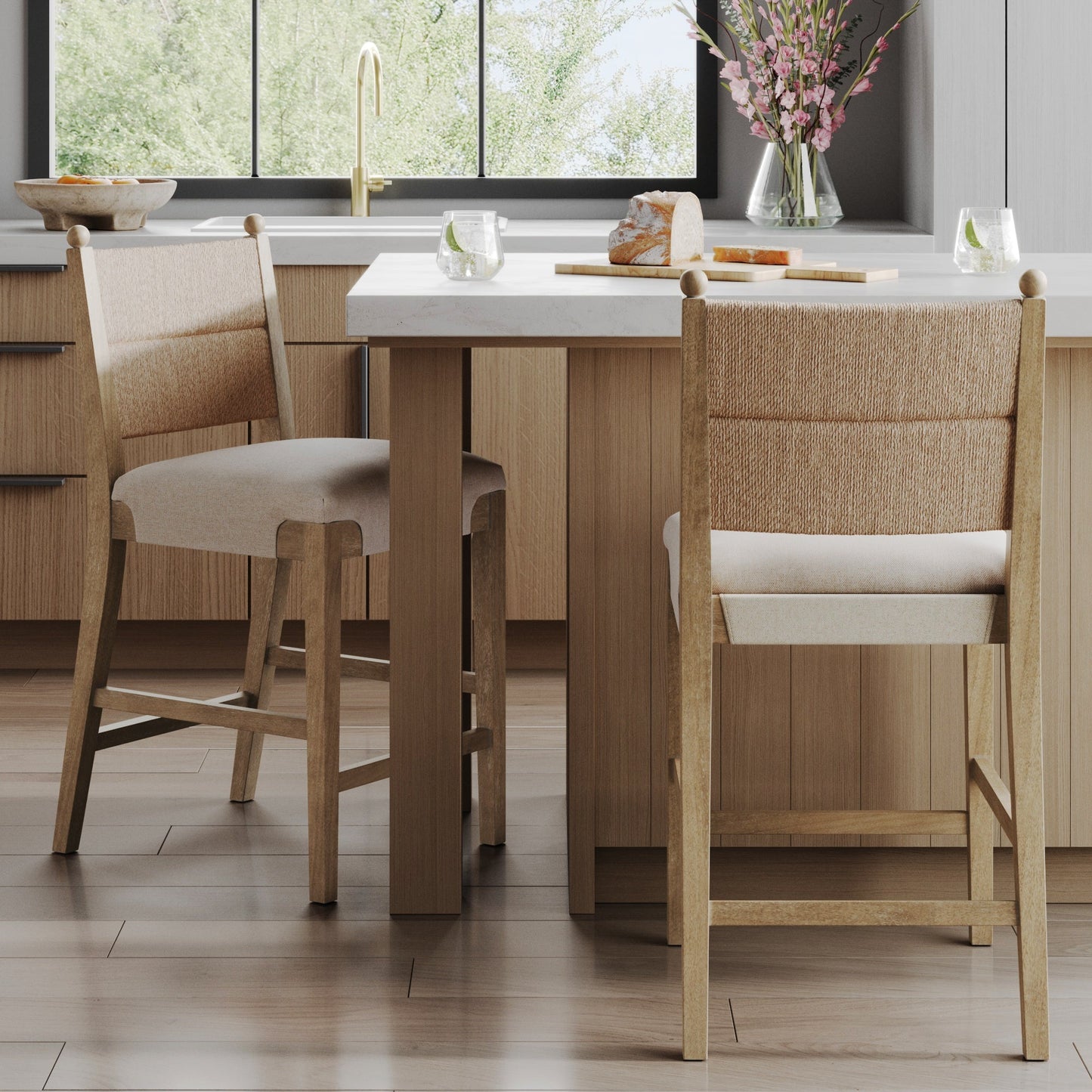 Seagrass & Wood Counter Height Bar Stool