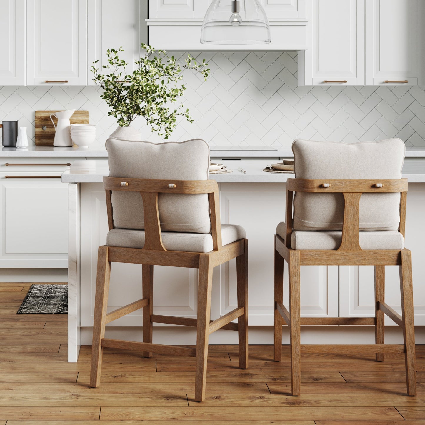 Scandinavian 2-Pack Bar Stool with Back Light Brown