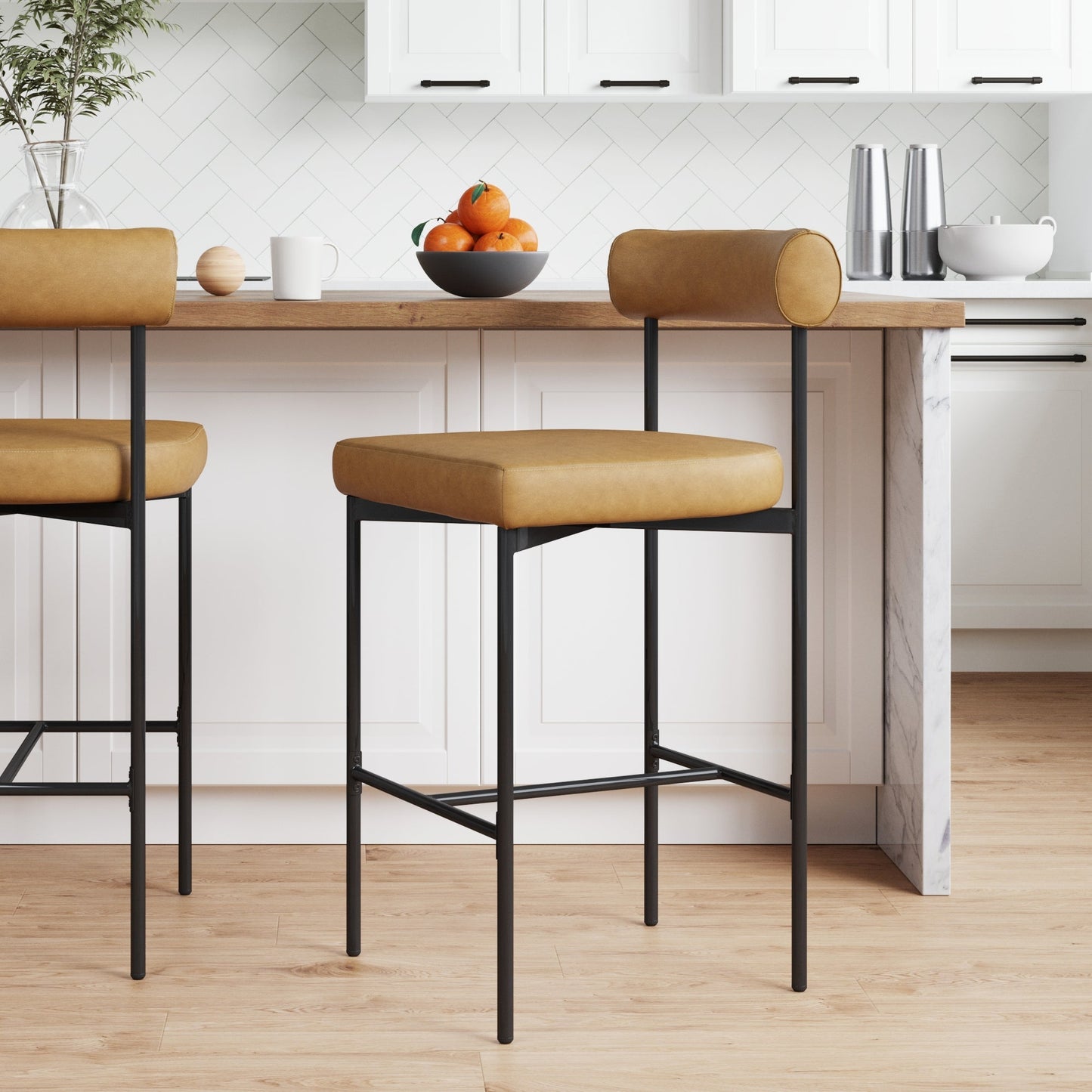 Metal Upholstered Counter Height Bar Stool