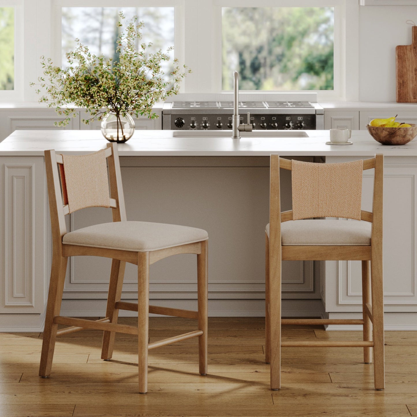 Seagrass Back Arched Footrest Counter Height Bar Stool