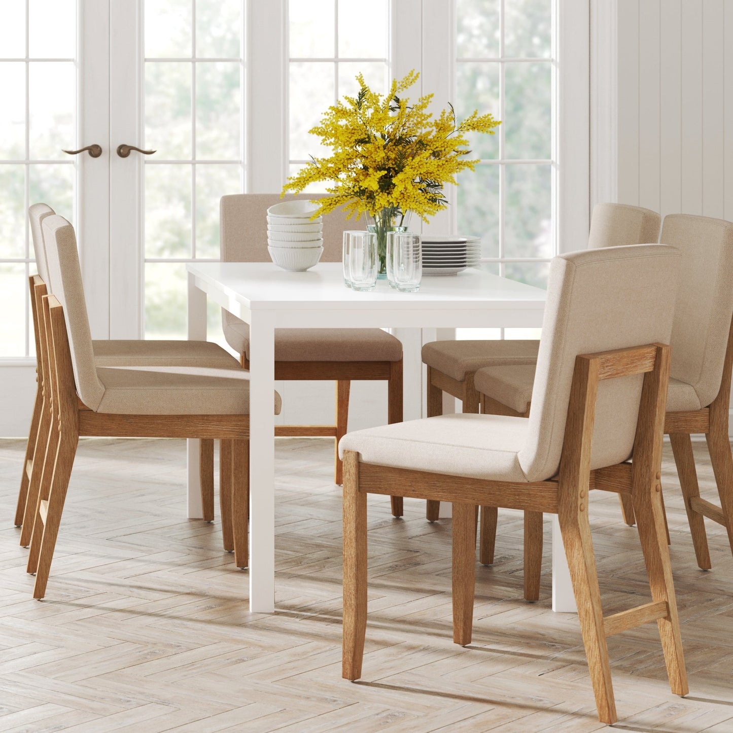 Modern Wood Upholstered Exposed Back Dining Chair