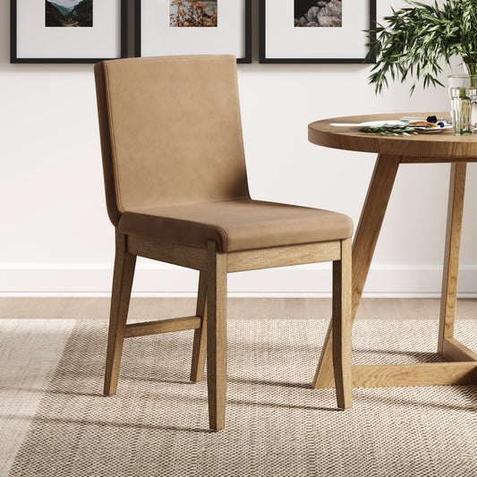 Exposed Back Faux Leather Dining Chair Brushed Light Brown