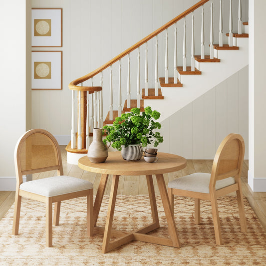 Engineered Wood Boucle & Rattan Dining Chair Warm Pine