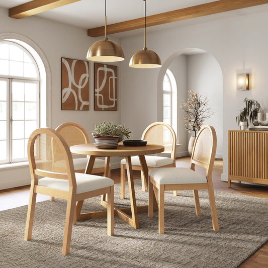 Boucle & Rattan Dining Chairs Warm Pine