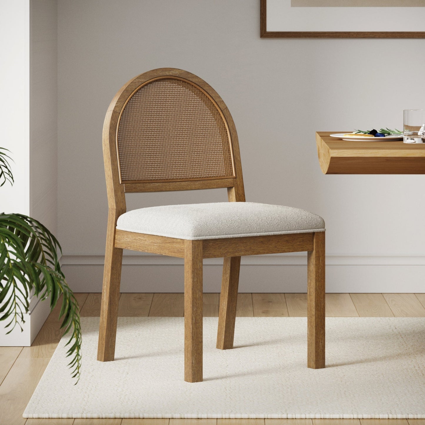 Natural Boucle & Rattan Dining Chair Light Brown