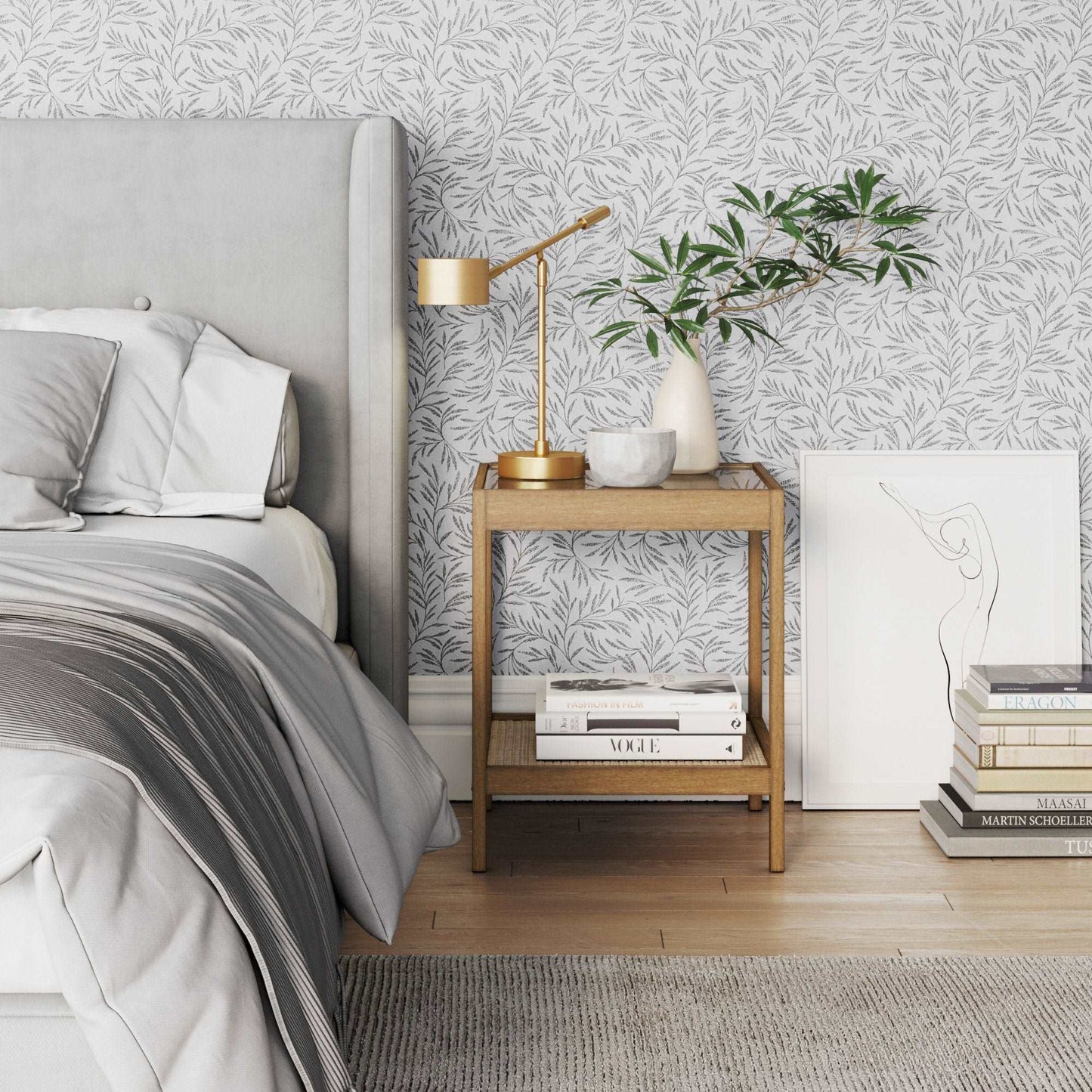 Solid Wood, Rattan & Glass Top End Table