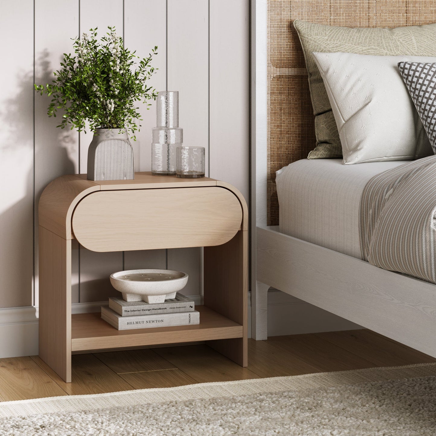 Mid-Century Wood Arched Nightstand Light Oak