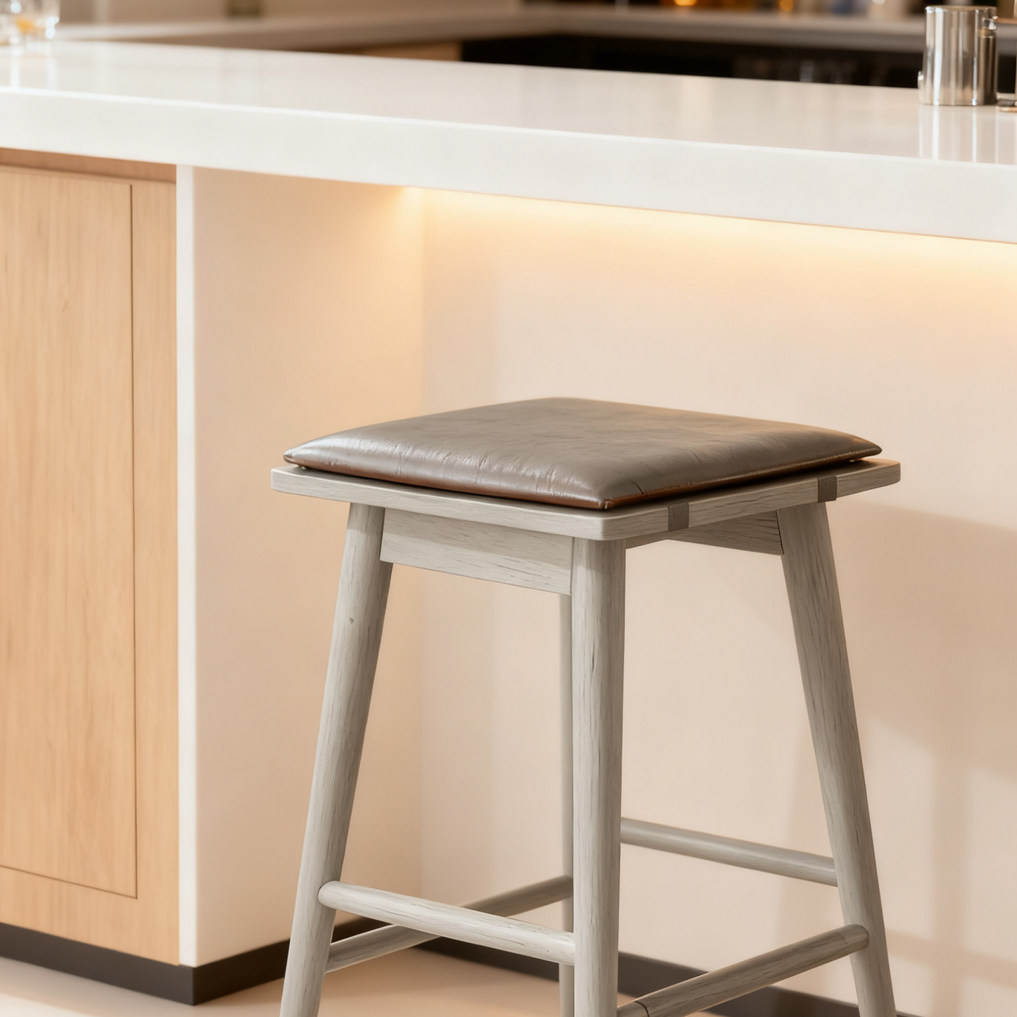 Wood Cushioned Counter Height Bar Stool Warm Pine