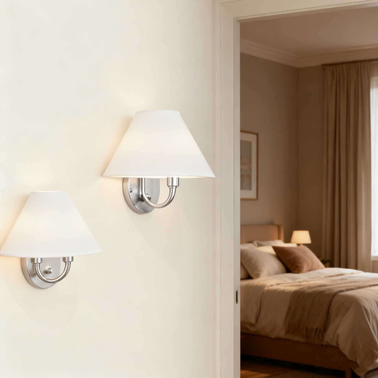 Modern Farmhouse Wall Light with Linen Shade (Set of 2)