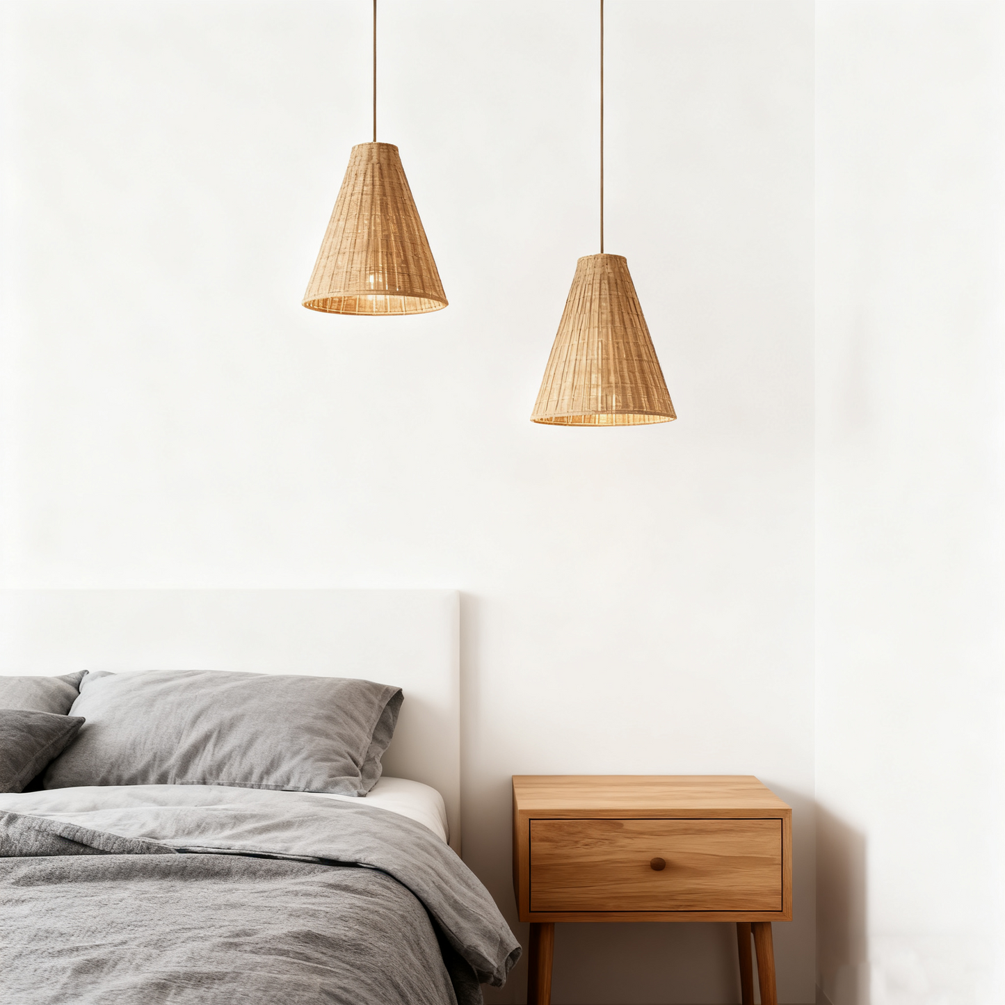 Boho Pendant Light Fixture with Oversized Rattan Shade (Set of 2)