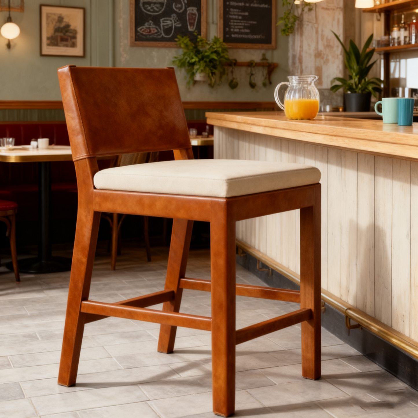 Wood Counter Height Bar Stool Light Brown Flax